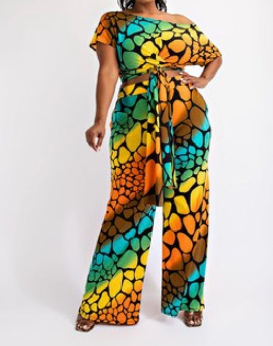 Off Shoulder Animal Print Wrap Set