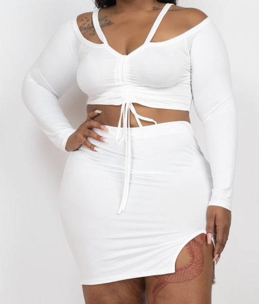 Drawstring Ruched Off-Shoulder Two-Piece Set