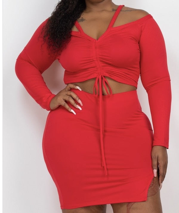 Drawstring Ruched Off-Shoulder Two-Piece Set