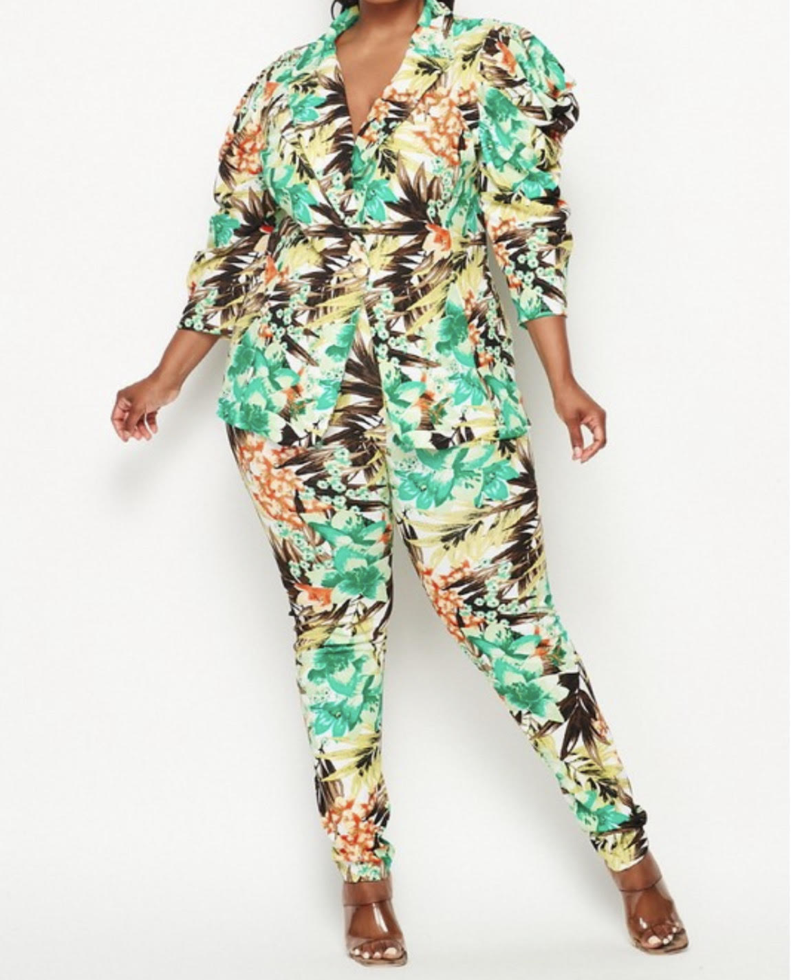 Floral Pattern Jacket Pants Set