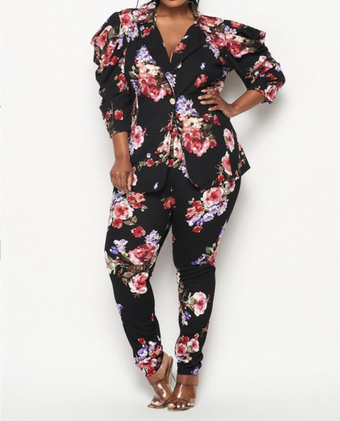 Floral Pattern Jacket Pants Set
